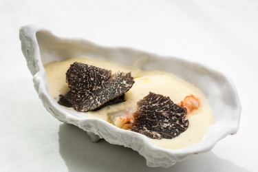 Crema de patata, vainilla y Trufa de Soria con cigala
