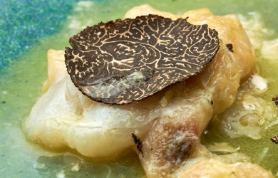 Cocochas de Bacalao a baja temperatura en pil-pil de Trufa Negra de Soria