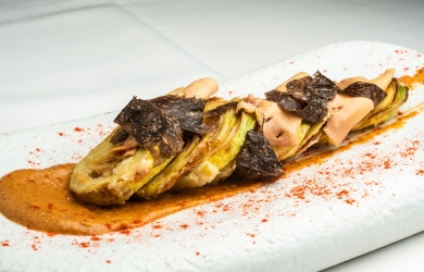 Trashumante _ Alcachofas con romesco y lascas de foie